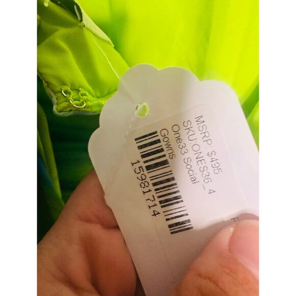 ONE33 SOCIAL Green Blue Watercolor Abstract Halter Neck Tie Dye Dress Gown SZ 4 - Picture 16 of 16